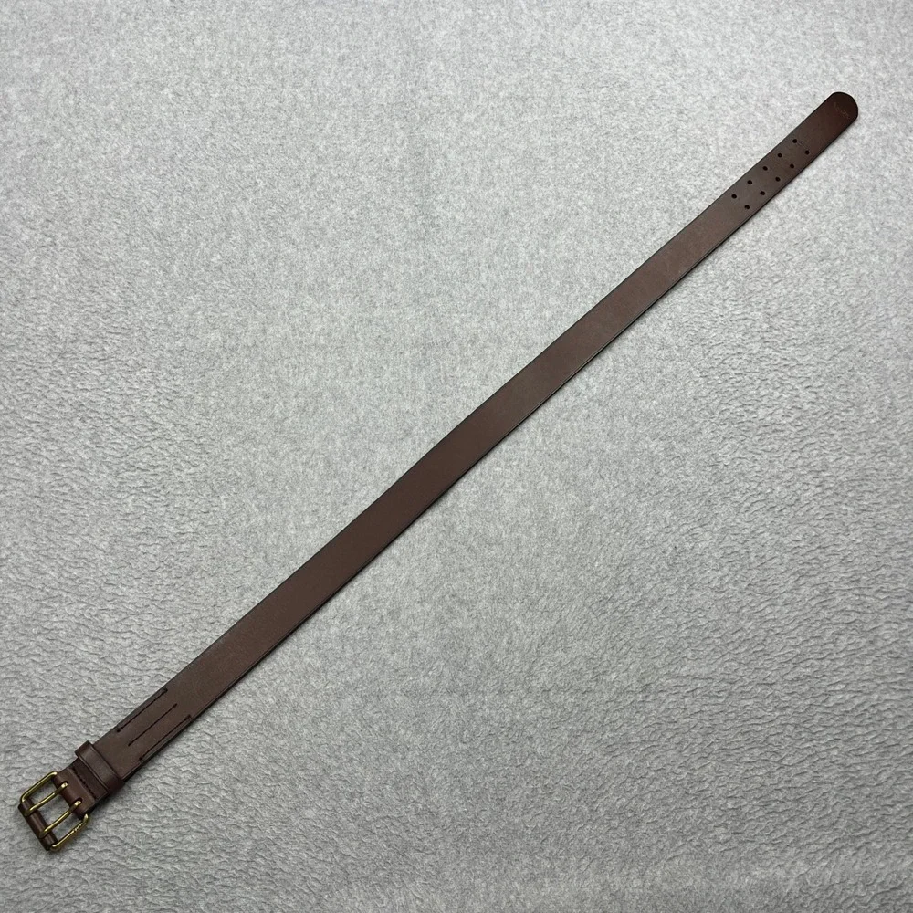 Polo Ralph Lauren Double Prong Leather Belt Mens 34 Brown Brass Buckle Logo 1.5
